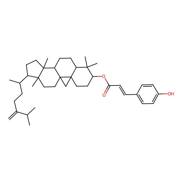 2D Structure of [7,7,12,16-Tetramethyl-15-(6-methyl-5-methylideneheptan-2-yl)-6-pentacyclo[9.7.0.01,3.03,8.012,16]octadecanyl] 3-(4-hydroxyphenyl)prop-2-enoate
