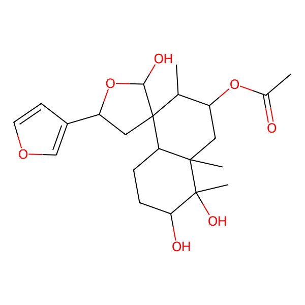 2D Structure of [5'-(furan-3-yl)-2',7,8-trihydroxy-3,8,8a-trimethylspiro[2,3,4a,5,6,7-hexahydro-1H-naphthalene-4,3'-oxolane]-2-yl] acetate