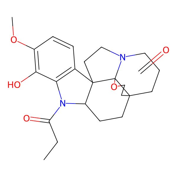 2D Structure of 7-Hydroxy-8-methoxy-5-propanoyl-17-oxa-5,15-diazahexacyclo[13.4.3.01,16.04,12.06,11.012,16]docosa-6(11),7,9-trien-18-one