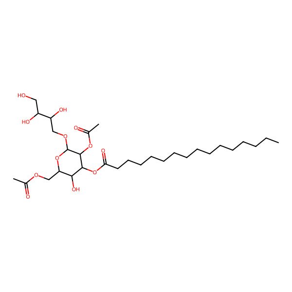 2D Structure of [(2R,3R,4S,5S,6R)-5-acetyloxy-2-(acetyloxymethyl)-3-hydroxy-6-[(2R,3S)-2,3,4-trihydroxybutoxy]oxan-4-yl] hexadecanoate