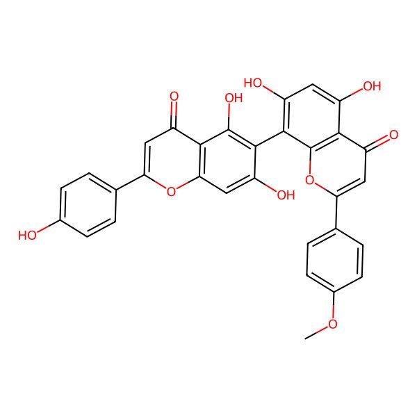 2D Structure of 8-[5,7-Dihydroxy-2-(4-hydroxyphenyl)-4-oxochromen-6-yl]-5,7-dihydroxy-2-(4-methoxyphenyl)chromen-4-one