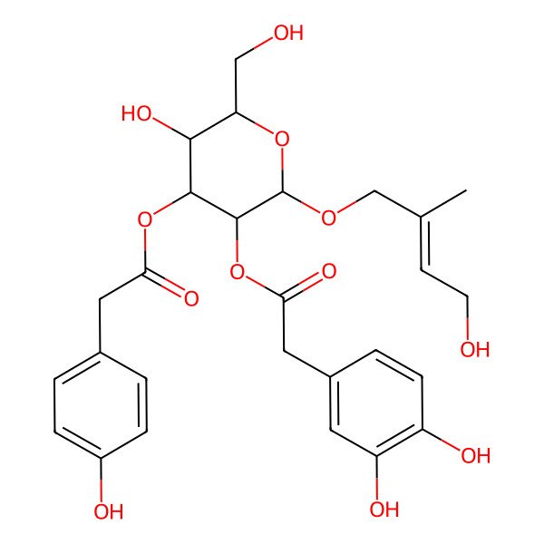 2D Structure of [(2R,3R,4S,5R,6R)-5-[2-(3,4-dihydroxyphenyl)acetyl]oxy-3-hydroxy-2-(hydroxymethyl)-6-[(E)-4-hydroxy-2-methylbut-2-enoxy]oxan-4-yl] 2-(4-hydroxyphenyl)acetate