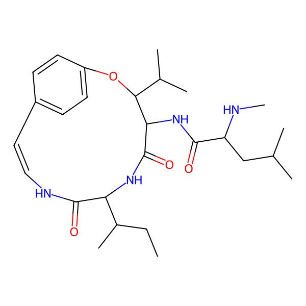 2D Structure of N-(7-butan-2-yl-5,8-dioxo-3-propan-2-yl-2-oxa-6,9-diazabicyclo[10.2.2]hexadeca-1(14),10,12,15-tetraen-4-yl)-4-methyl-2-(methylamino)pentanamide