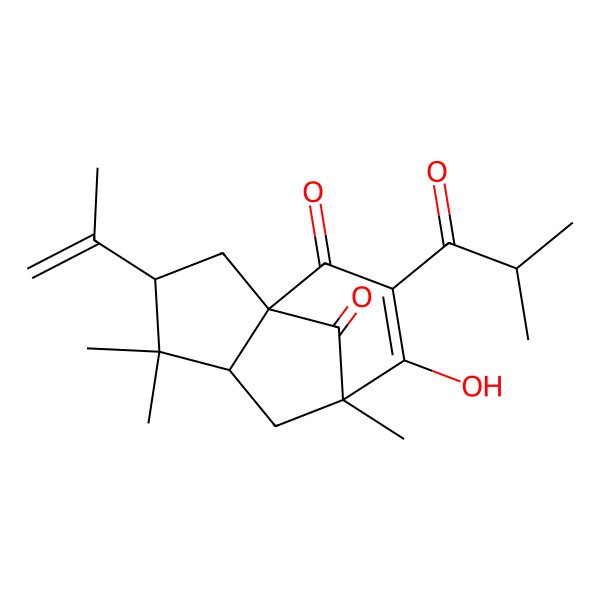 2D Structure of 8-Hydroxy-4,4,7-trimethyl-9-(2-methylpropanoyl)-3-prop-1-en-2-yltricyclo[5.3.1.01,5]undec-8-ene-10,11-dione