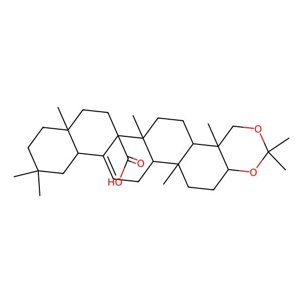2D Structure of (1R,2R,5R,10R,11R,14R,15R,18R,23R)-2,7,7,10,14,18,21,21-octamethyl-6,8-dioxahexacyclo[12.12.0.02,11.05,10.015,24.018,23]hexacos-24-ene-15-carboxylic acid