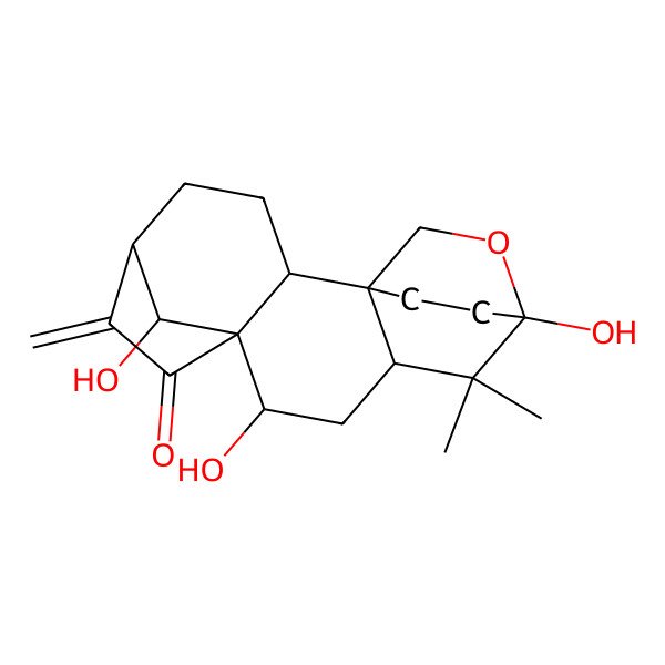 2D Structure of 9,13,18-Trihydroxy-12,12-dimethyl-6-methylidene-14-oxapentacyclo[11.2.2.15,8.01,11.02,8]octadecan-7-one