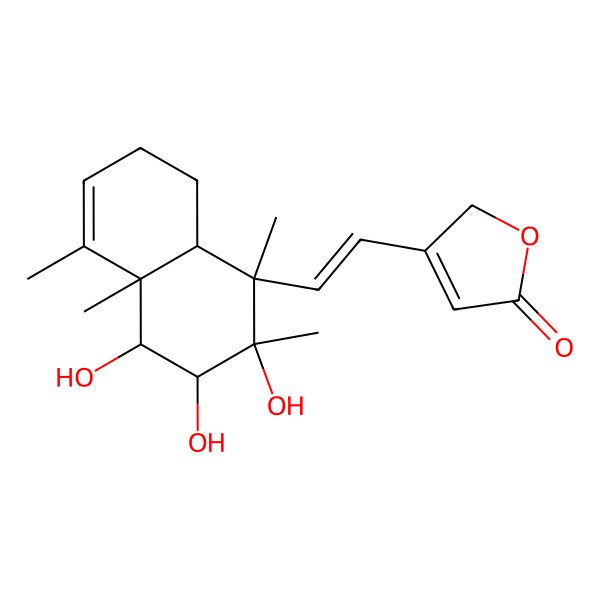 2D Structure of 3-[2-(2,3,4-trihydroxy-1,2,4a,5-tetramethyl-4,7,8,8a-tetrahydro-3H-naphthalen-1-yl)ethenyl]-2H-furan-5-one