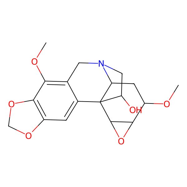 2D Structure of 9,15-Dimethoxy-5,7,17-trioxa-12-azahexacyclo[10.6.2.01,13.02,10.04,8.016,18]icosa-2,4(8),9-trien-19-ol