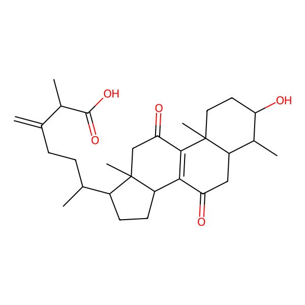 2D Structure of 6-(3-hydroxy-4,10,13-trimethyl-7,11-dioxo-2,3,4,5,6,12,14,15,16,17-decahydro-1H-cyclopenta[a]phenanthren-17-yl)-2-methyl-3-methylideneheptanoic acid