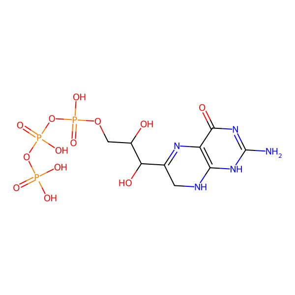 2D Structure of [[(2R,3S)-3-(2-amino-4-oxo-7,8-dihydro-1H-pteridin-6-yl)-2,3-dihydroxypropoxy]-hydroxyphosphoryl] phosphono hydrogen phosphate