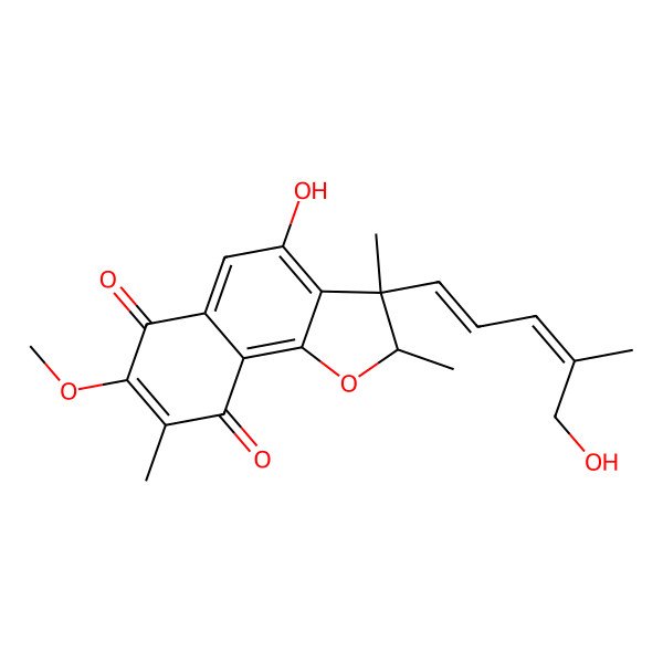 2D Structure of (2R,3R)-4-hydroxy-3-[(1E,3E)-5-hydroxy-4-methylpenta-1,3-dienyl]-7-methoxy-2,3,8-trimethyl-2H-benzo[g][1]benzofuran-6,9-dione