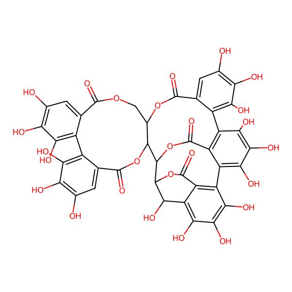 2D Structure of (1R,2S,20S,42S,46S)-7,8,9,12,13,14,25,26,27,30,31,32,35,36,37,46-hexadecahydroxy-3,18,21,41,43-pentaoxanonacyclo[27.13.3.138,42.02,20.05,10.011,16.023,28.033,45.034,39]hexatetraconta-5,7,9,11,13,15,23,25,27,29(45),30,32,34(39),35,37-pentadecaene-4,17,22,40,44-pentone