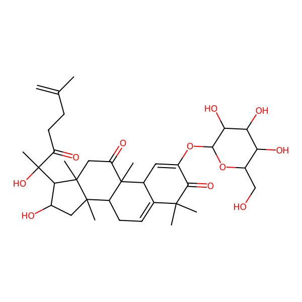 2D Structure of 16-hydroxy-17-(2-hydroxy-6-methyl-3-oxohept-6-en-2-yl)-4,4,9,13,14-pentamethyl-2-[3,4,5-trihydroxy-6-(hydroxymethyl)oxan-2-yl]oxy-8,10,12,15,16,17-hexahydro-7H-cyclopenta[a]phenanthrene-3,11-dione