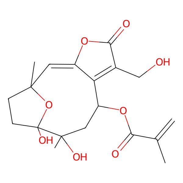 2D Structure of [(1R,2E,8S,10R,11S)-10,11-dihydroxy-6-(hydroxymethyl)-1,10-dimethyl-5-oxo-4,14-dioxatricyclo[9.2.1.03,7]tetradeca-2,6-dien-8-yl] 2-methylprop-2-enoate