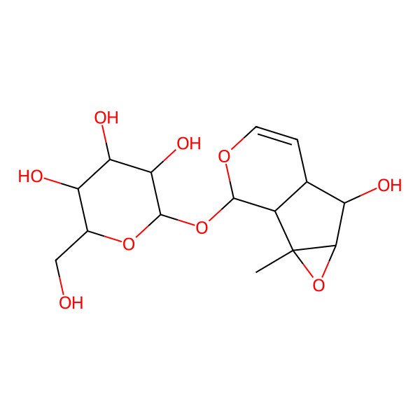 2D Structure of (2R,3S,4S,5R,6S)-2-(hydroxymethyl)-6-[[(1S,2R,4S,5S,6R,10S)-5-hydroxy-2-methyl-3,9-dioxatricyclo[4.4.0.02,4]dec-7-en-10-yl]oxy]oxane-3,4,5-triol