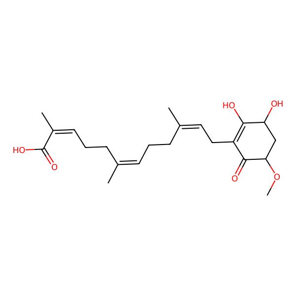 2D Structure of 12-(2,3-Dihydroxy-5-methoxy-6-oxocyclohexen-1-yl)-2,6,10-trimethyldodeca-2,6,10-trienoic acid