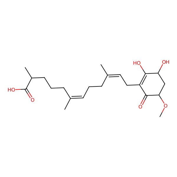 2D Structure of 12-(2,3-Dihydroxy-5-methoxy-6-oxocyclohexen-1-yl)-2,6,10-trimethyldodeca-6,10-dienoic acid