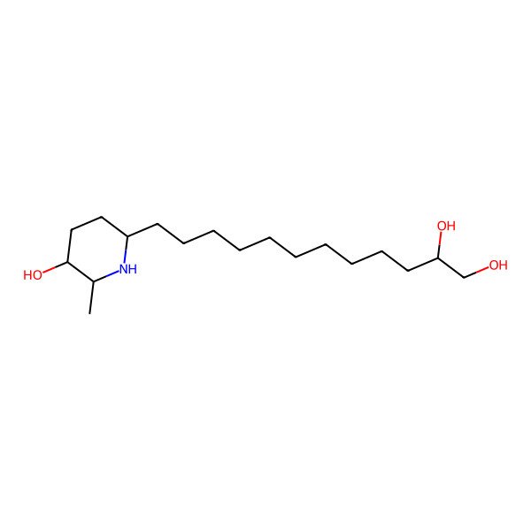 2D Structure of 12-[(2R,5S,6S)-5-hydroxy-6-methylpiperidin-2-yl]dodecane-1,2-diol