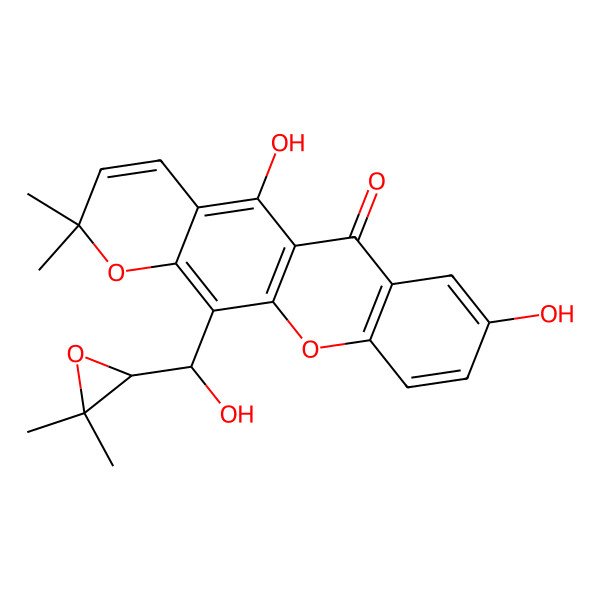 2D Structure of 12-[(3,3-Dimethyloxiran-2-yl)-hydroxymethyl]-5,8-dihydroxy-2,2-dimethylpyrano[3,2-b]xanthen-6-one