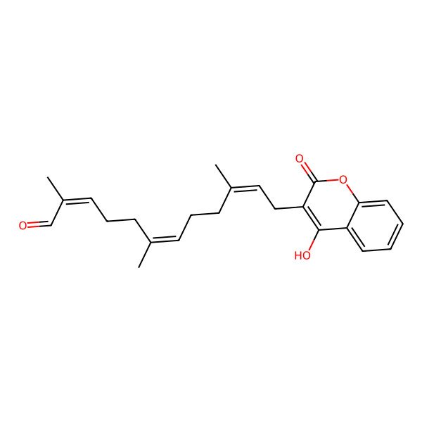 2D Structure of 12-(4-Hydroxy-2-oxochromen-3-yl)-2,6,10-trimethyldodeca-2,6,10-trienal