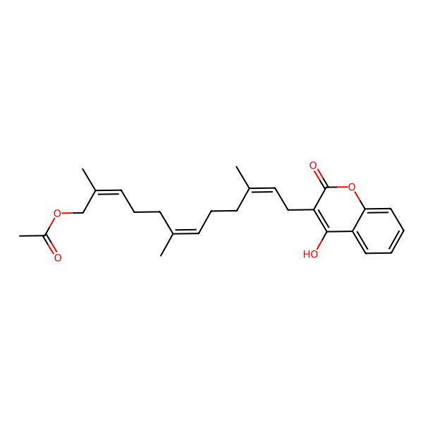 2D Structure of [12-(4-Hydroxy-2-oxochromen-3-yl)-2,6,10-trimethyldodeca-2,6,10-trienyl] acetate