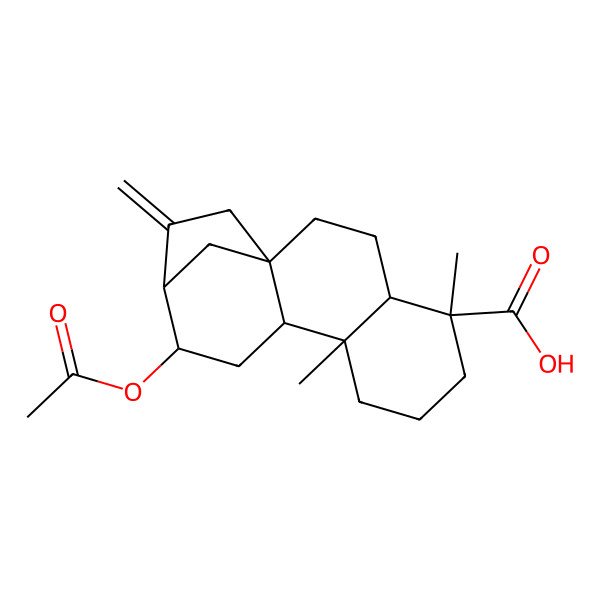 2D Structure of 12-Acetyloxy-5,9-dimethyl-14-methylidenetetracyclo[11.2.1.01,10.04,9]hexadecane-5-carboxylic acid