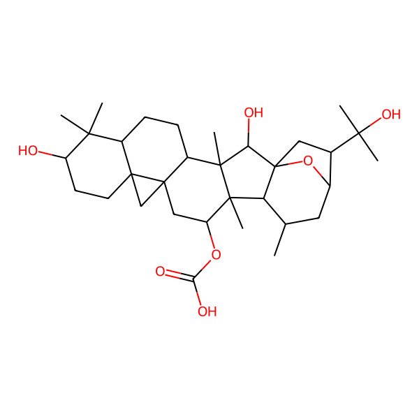 2D Structure of [(1R,2R,3S,4R,7R,9S,12R,14R,16R,17R,18R,19R,21R,22S)-2,9-dihydroxy-22-(2-hydroxypropan-2-yl)-3,8,8,17,19-pentamethyl-24-oxaheptacyclo[19.2.1.01,18.03,17.04,14.07,12.012,14]tetracosan-16-yl] hydrogen carbonate