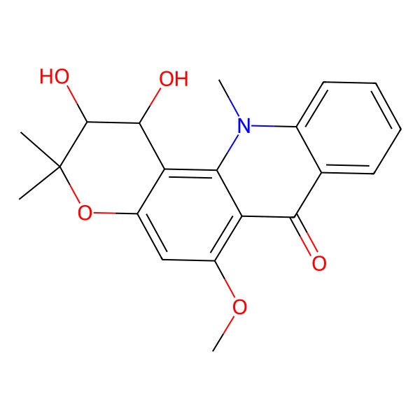 2D Structure of 1,2-Dihydroxy-6-methoxy-3,3,12-trimethyl-1,2-dihydropyrano[2,3-c]acridin-7-one