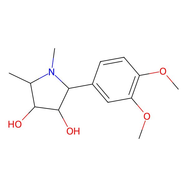 2D Structure of 1,2-Dimethyl-3,4-dihydroxy-5-(3,4-dimethoxyphenyl)pyrrolidine