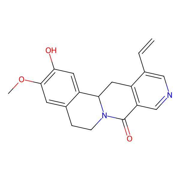 2D Structure of 12-Ethenyl-2-hydroxy-3-methoxy-5,6,13,13a-tetrahydroisoquinolino[2,1-b][2,7]naphthyridin-8-one