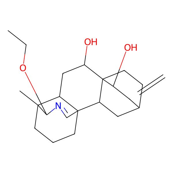 2D Structure of 12-Ethoxy-11-methyl-5-methylidene-13-azapentacyclo[9.3.3.24,7.01,10.02,7]nonadec-13-ene-6,8-diol