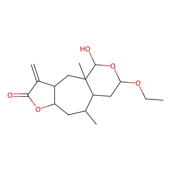 2D Structure of 12-Ethoxy-14-hydroxy-1,9-dimethyl-4-methylidene-6,13-dioxatricyclo[8.4.0.03,7]tetradecan-5-one