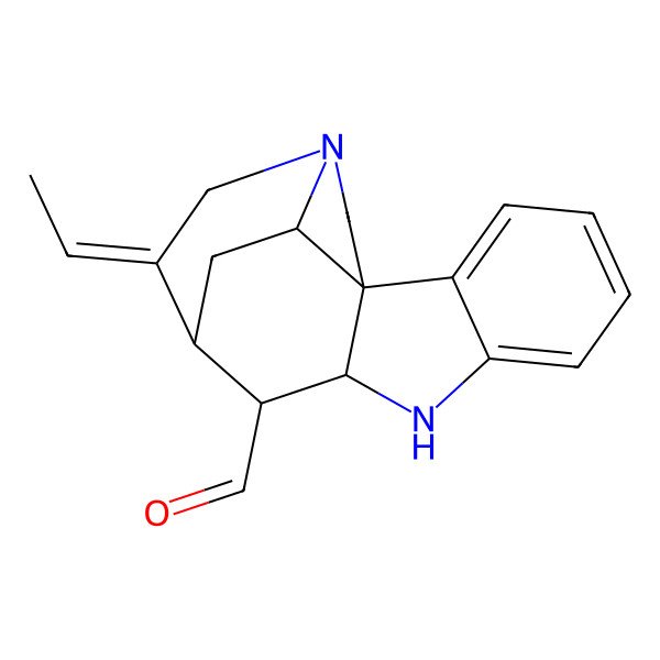 2D Structure of 12-Ethylidene-8,14-diazapentacyclo[9.5.2.01,9.02,7.014,17]octadeca-2,4,6-triene-10-carbaldehyde
