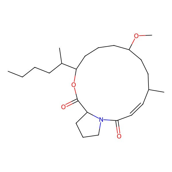 2D Structure of 12-Hexan-2-yl-8-methoxy-5-methyl-13-oxa-1-azabicyclo[13.3.0]octadec-3-ene-2,14-dione
