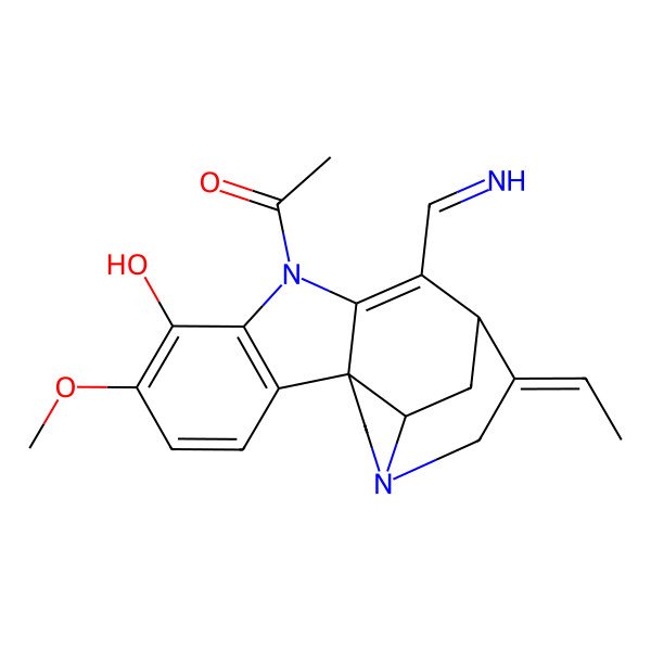 2D Structure of 12-Hydroxy-11-methoxy-N-acetylnor-C-fluorocurarimine