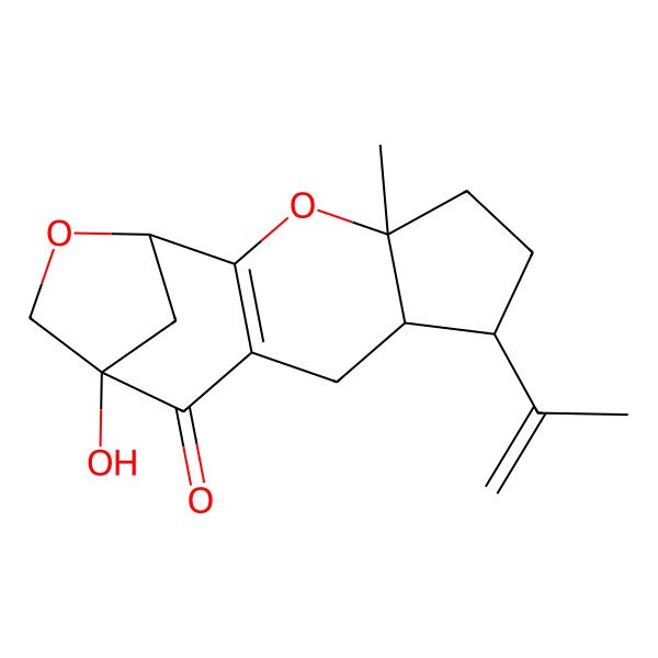 2D Structure of 12-Hydroxy-4-methyl-7-prop-1-en-2-yl-3,14-dioxatetracyclo[10.2.1.02,10.04,8]pentadec-2(10)-en-11-one