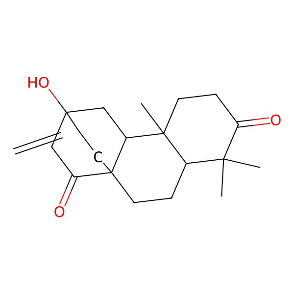2D Structure of 12-Hydroxy-5,5,9-trimethyl-16-methylidenetetracyclo[10.2.2.01,10.04,9]hexadecane-6,14-dione