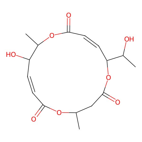 2D Structure of 12-Hydroxy-6-(1-hydroxyethyl)-2,11-dimethyl-1,5,10-trioxacyclopentadeca-7,13-diene-4,9,15-trione
