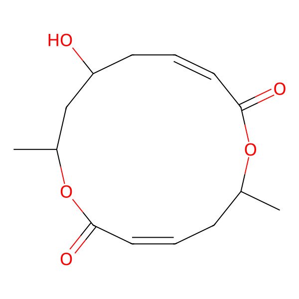 2D Structure of 12-Hydroxy-6,14-dimethyl-1,7-dioxacyclotetradeca-3,9-diene-2,8-dione