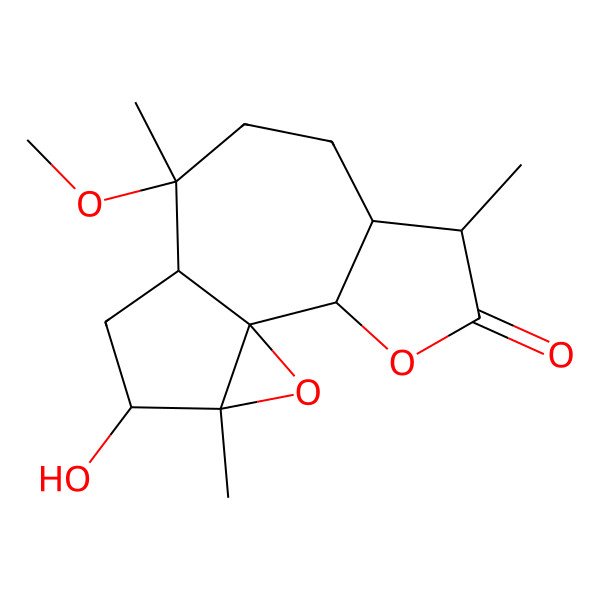 2D Structure of 12-Hydroxy-9-methoxy-5,9,13-trimethyl-3,14-dioxatetracyclo[8.4.0.01,13.02,6]tetradecan-4-one