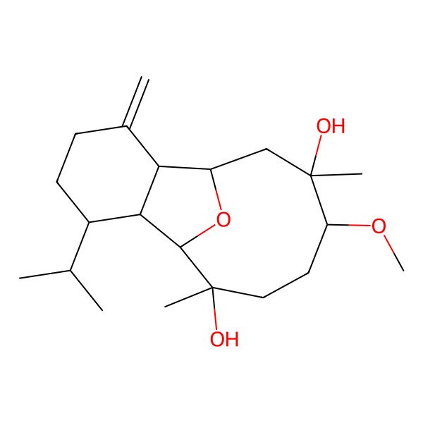 2D Structure of 12-Methoxy-9,13-dimethyl-3-methylidene-6-propan-2-yl-15-oxatricyclo[6.6.1.02,7]pentadecane-9,13-diol