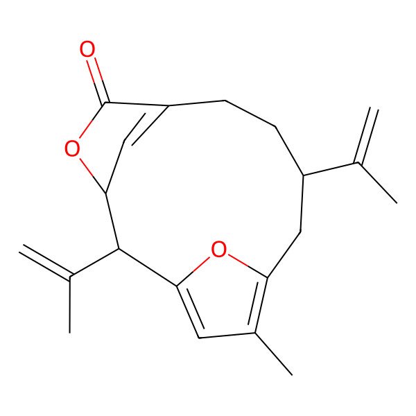 2D Structure of 12-Methyl-2,9-bis(prop-1-en-2-yl)-4,14-dioxatricyclo[9.2.1.13,6]pentadeca-1(13),6(15),11-trien-5-one