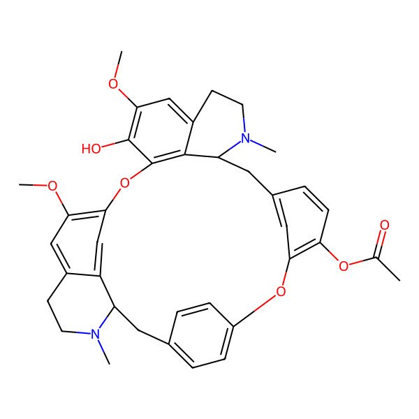 2D Structure of [(1S,14S)-21-hydroxy-20,25-dimethoxy-15,30-dimethyl-7,23-dioxa-15,30-diazaheptacyclo[22.6.2.23,6.18,12.114,18.027,31.022,33]hexatriaconta-3(36),4,6(35),8,10,12(34),18,20,22(33),24,26,31-dodecaen-9-yl] acetate