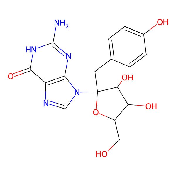 2D Structure of 2-amino-9-[(2R,3R,4S,5R)-3,4-dihydroxy-5-(hydroxymethyl)-2-[(4-hydroxyphenyl)methyl]oxolan-2-yl]-1H-purin-6-one