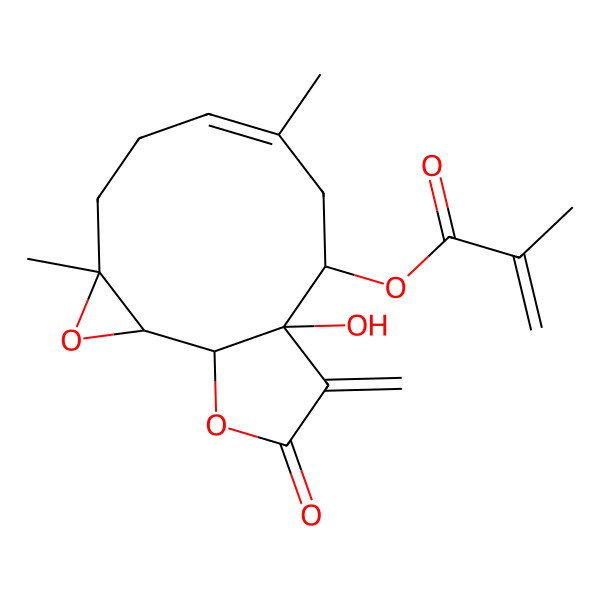 2D Structure of [(1R,2R,4S,7E,10R,11S)-11-hydroxy-4,8-dimethyl-12-methylidene-13-oxo-3,14-dioxatricyclo[9.3.0.02,4]tetradec-7-en-10-yl] 2-methylprop-2-enoate