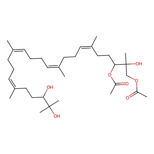 2D Structure of [(2S,3R,6E,10E,14E,18E,22R)-3-acetyloxy-2,22,23-trihydroxy-2,6,10,15,19,23-hexamethyltetracosa-6,10,14,18-tetraenyl] acetate