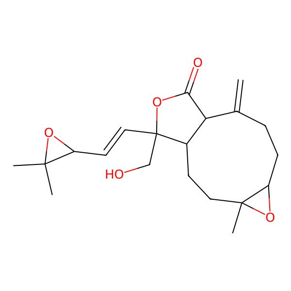 2D Structure of (1S,4S,6S,10R,13R)-13-[(E)-2-[(2R)-3,3-dimethyloxiran-2-yl]ethenyl]-13-(hydroxymethyl)-4-methyl-9-methylidene-5,12-dioxatricyclo[8.3.0.04,6]tridecan-11-one