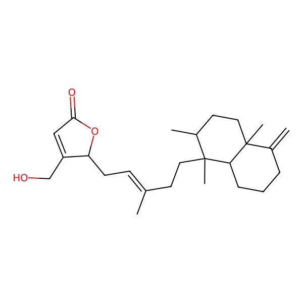 2D Structure of 2-[5-(1,2,4a-trimethyl-5-methylidene-3,4,6,7,8,8a-hexahydro-2H-naphthalen-1-yl)-3-methylpent-2-enyl]-3-(hydroxymethyl)-2H-furan-5-one