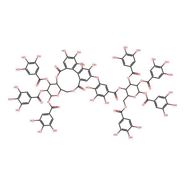 2D Structure of [4,5,6-Tris[(3,4,5-trihydroxybenzoyl)oxy]-2-[(3,4,5-trihydroxybenzoyl)oxymethyl]oxan-3-yl] 2,3,4-trihydroxy-5-[[3,4,5,22,23-pentahydroxy-8,18-dioxo-11,12,13-tris[(3,4,5-trihydroxybenzoyl)oxy]-9,14,17-trioxatetracyclo[17.4.0.02,7.010,15]tricosa-1(23),2,4,6,19,21-hexaen-21-yl]oxy]benzoate