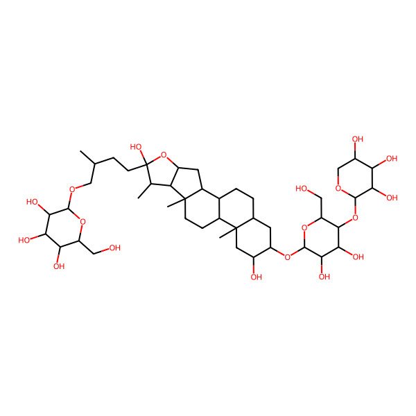 2D Structure of (2R,3R,4S,5R,6R)-2-[(2R)-4-[(1R,2S,4S,6R,7S,8R,9S,12S,13S,15R,16R,18S)-16-[(2R,3R,4R,5R,6R)-3,4-dihydroxy-6-(hydroxymethyl)-5-[(2S,3R,4S,5R)-3,4,5-trihydroxyoxan-2-yl]oxyoxan-2-yl]oxy-6,15-dihydroxy-7,9,13-trimethyl-5-oxapentacyclo[10.8.0.02,9.04,8.013,18]icosan-6-yl]-2-methylbutoxy]-6-(hydroxymethyl)oxane-3,4,5-triol